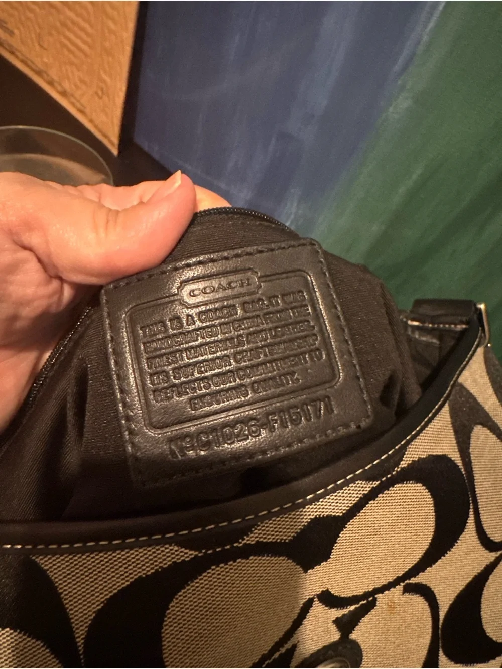 Coach Black and Cream Signature Canvas Shoulder Bag with Turn-Lock